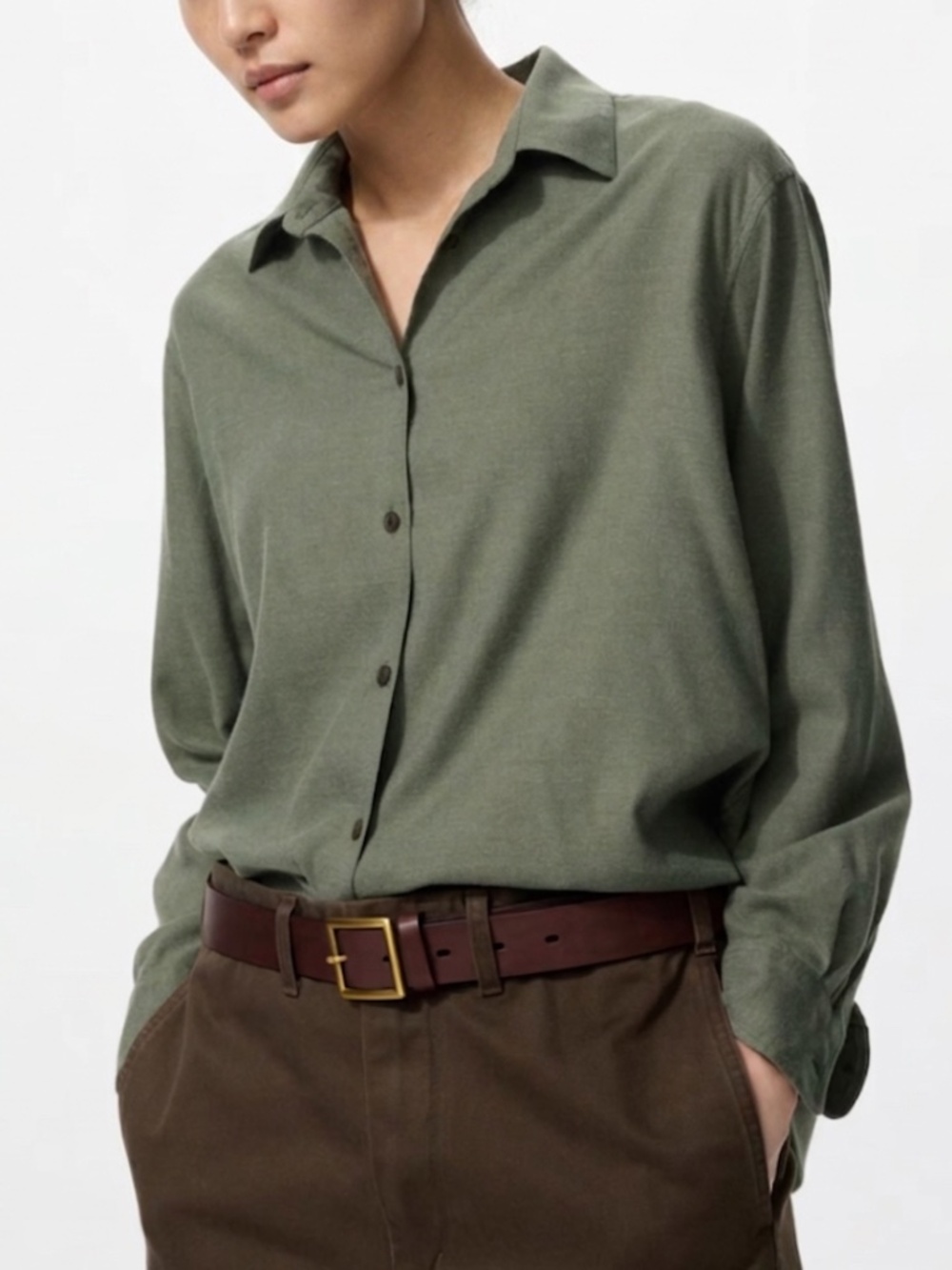 Uniqlo Women's Soft Flannel Skipper Shirt Olive Green Size S New